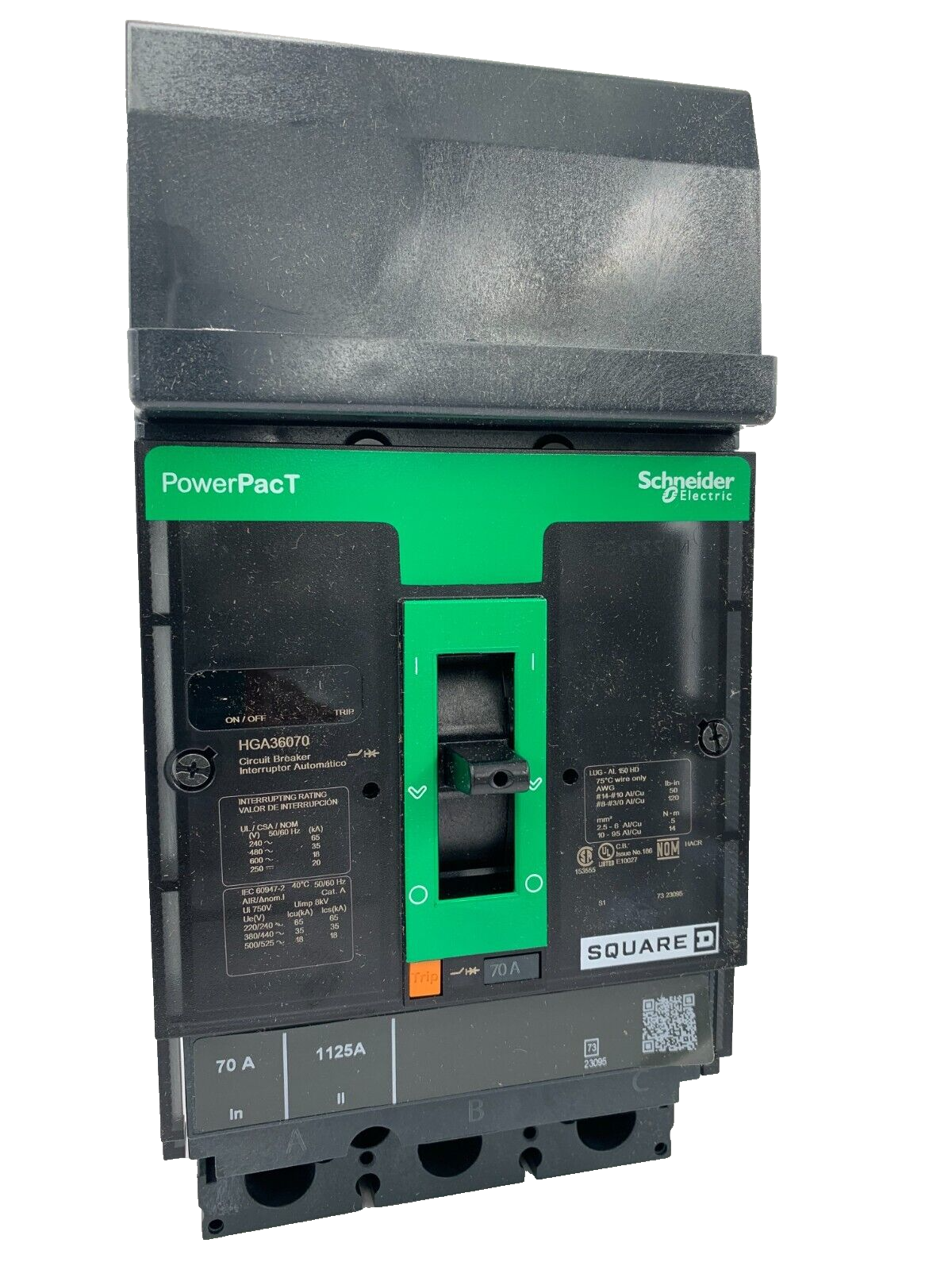 NEW - SQUARE D - HGA36070 - 70A, 600V, 3- Pole, PowerPact CIRCUIT BREAKER