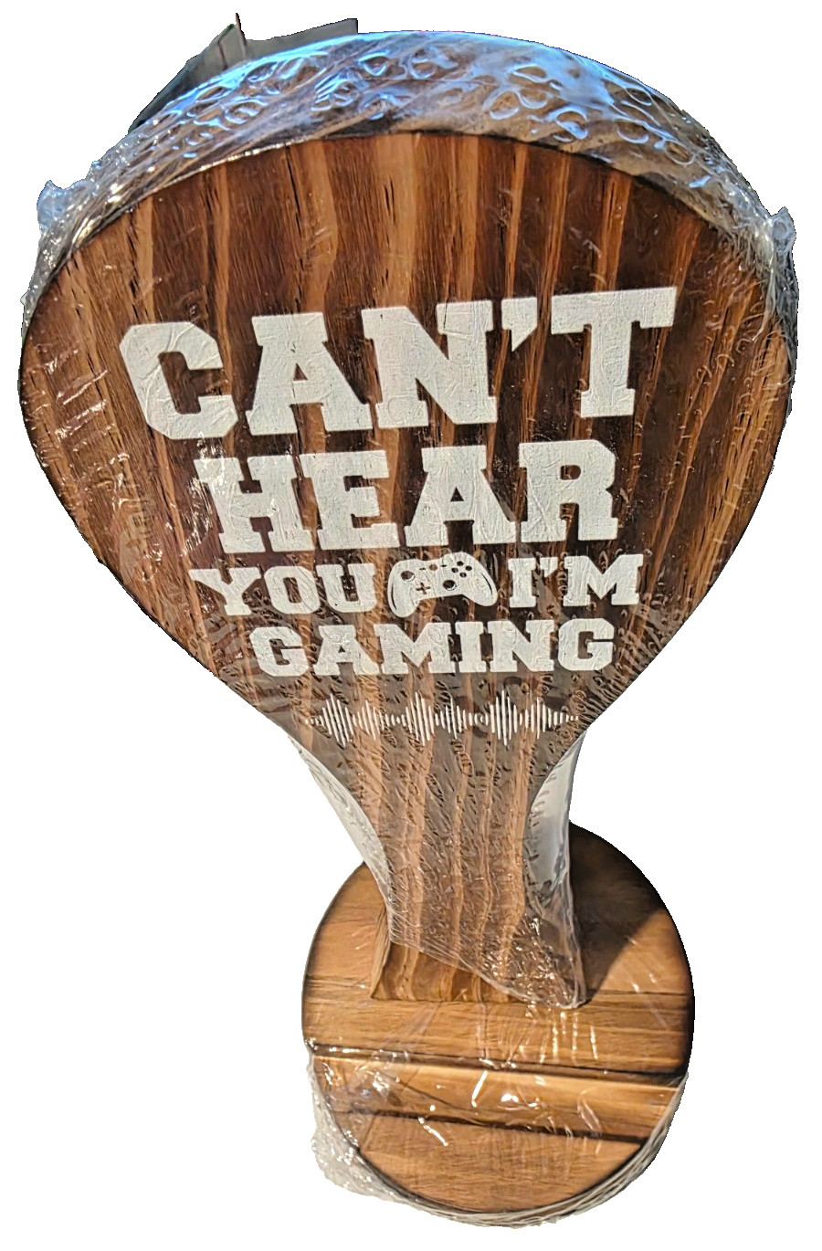 “Can’t Hear You I’m Gaming” Wooden Gamer Headset Stand w/ Phone Holder