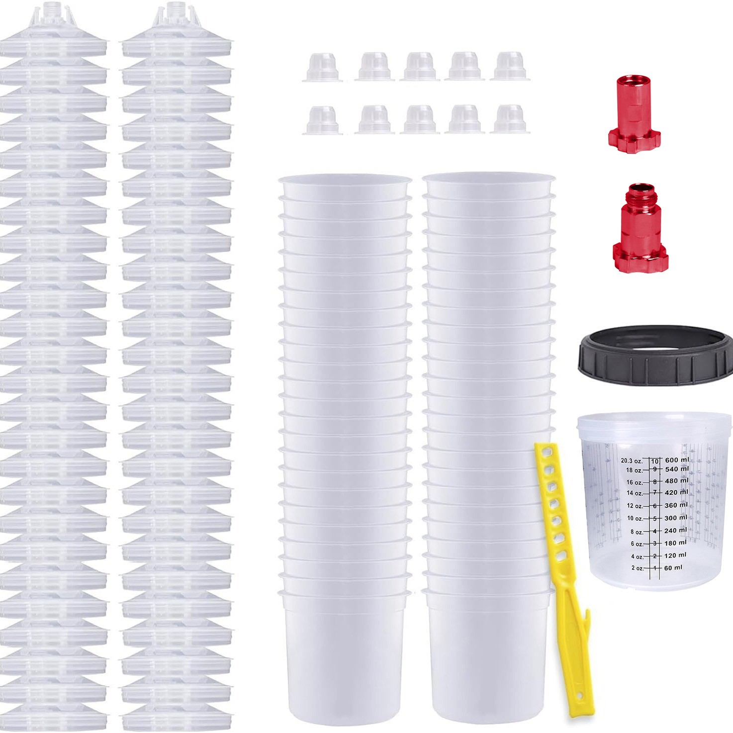 50 Pack PPS CUPS Disposable Paint Spray Gun Cup Liners and Lid System (125 Mic)
