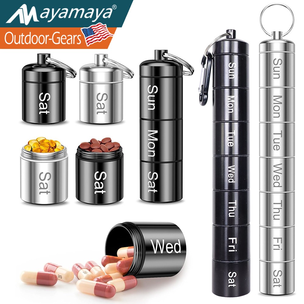 Portable Weekly Pill Organizer Aluminum Alloy Waterproof Medicine Box Dispenser