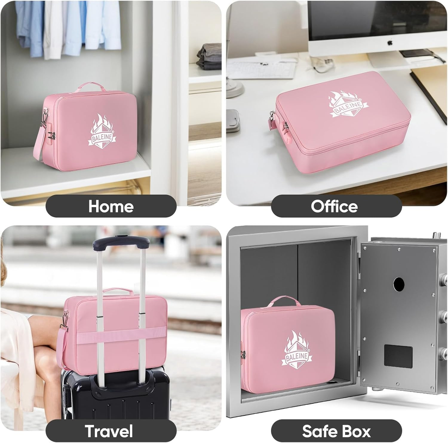 Fireproof Waterproof Document Box Lock Portable File Organizer Pink 15"