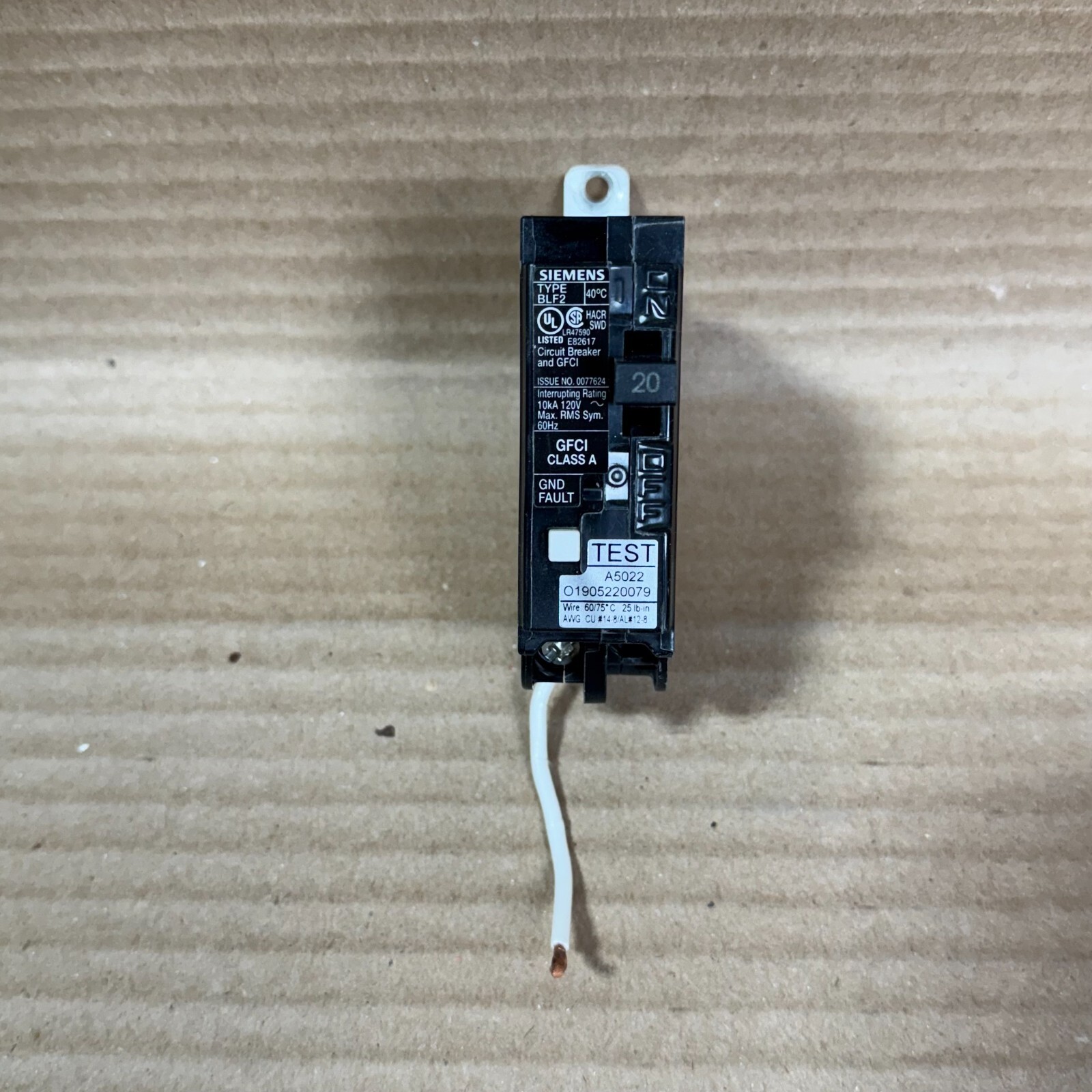 Siemens BLF BL BF120A 1 Pole 20 Amp 120V Ground Fault Circuit Breaker SHORT WIRE