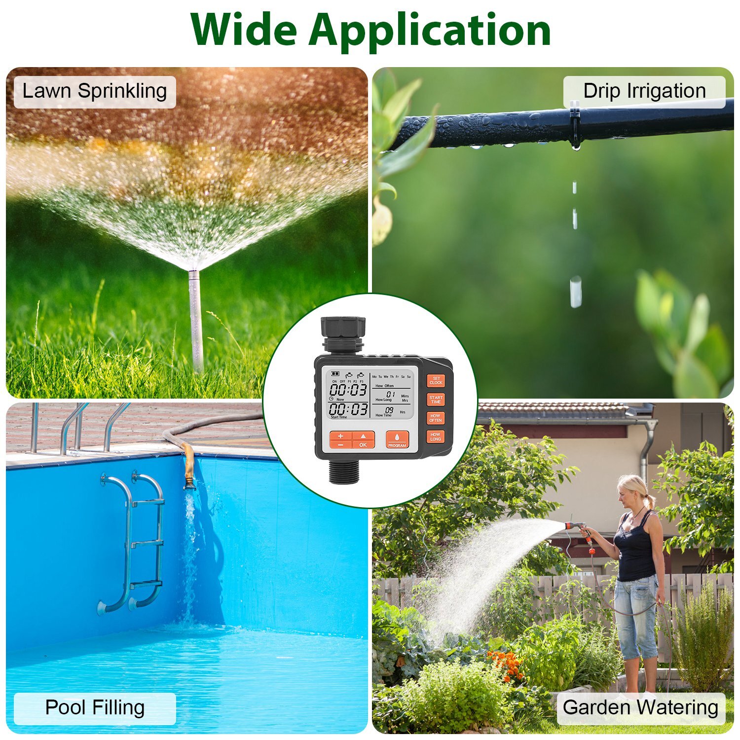 Automatic & Manual Watering Timer Garden Programmable Sprinkler Control Outdoor