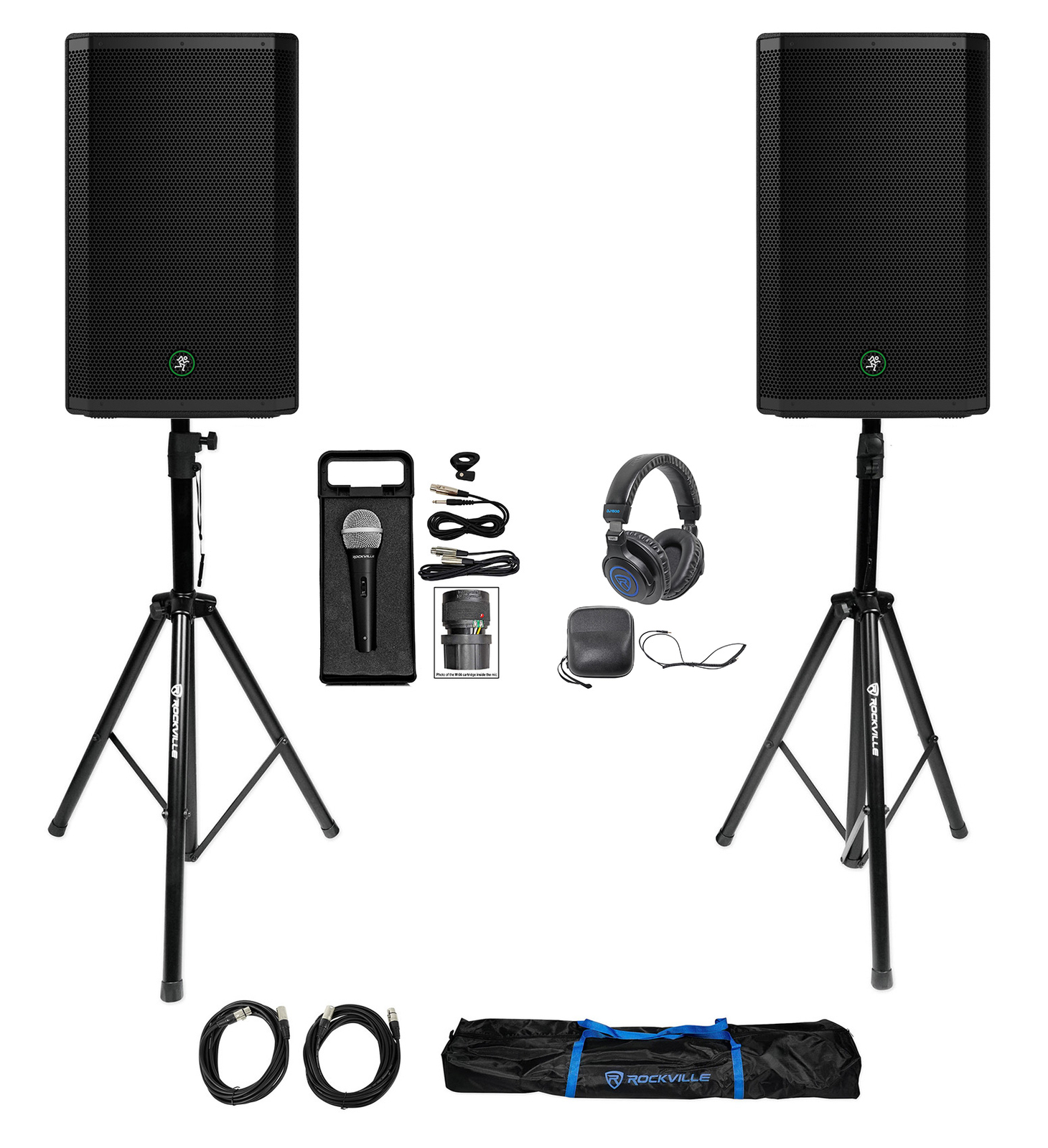 DJ Package w/ (2) Mackie Thrash215 15" Powered Speakers+Stands+Mic+Headphones