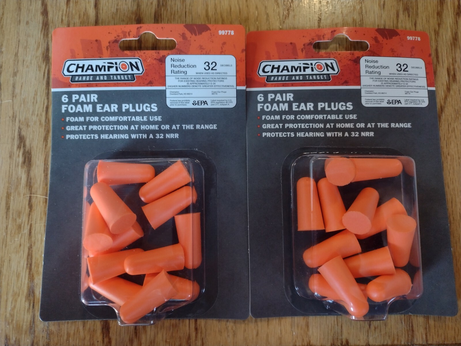 FOAM EAR PLUGS 6 pair Lot of 2 pks 32dB NRR NEW! Champion 99778