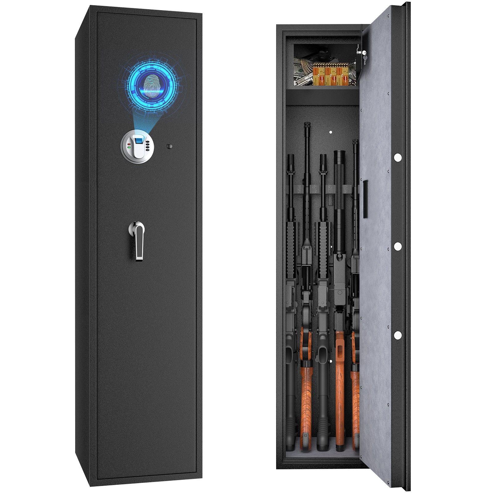 Costway Biometric Fingerprint Rifle Safe Quick Access 5-Gun Cabinet w/ Lockbox