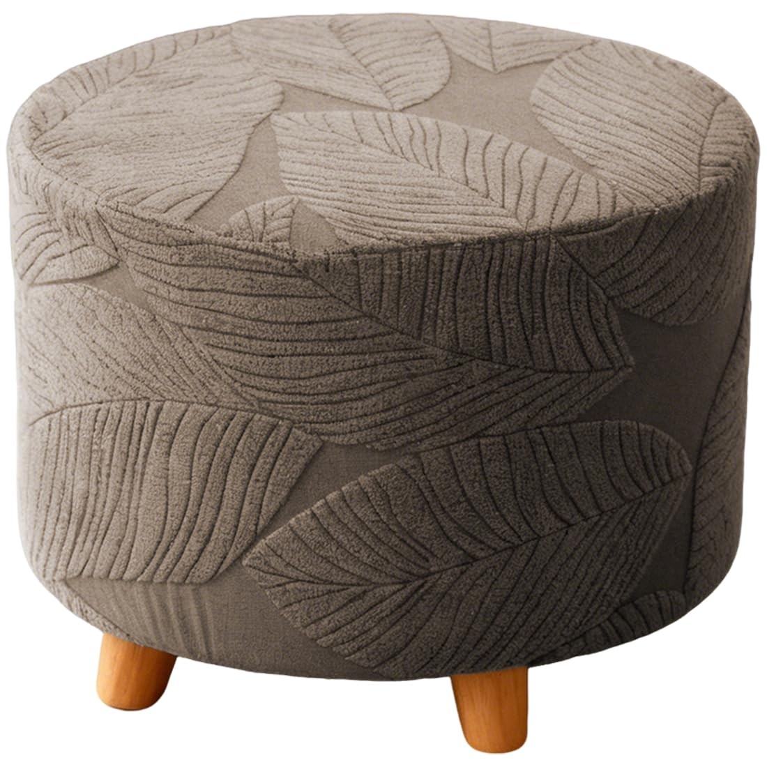 Round Ottoman Cover Stretch Round Ottoman Storage Slipcover Leaves Jacquard F...