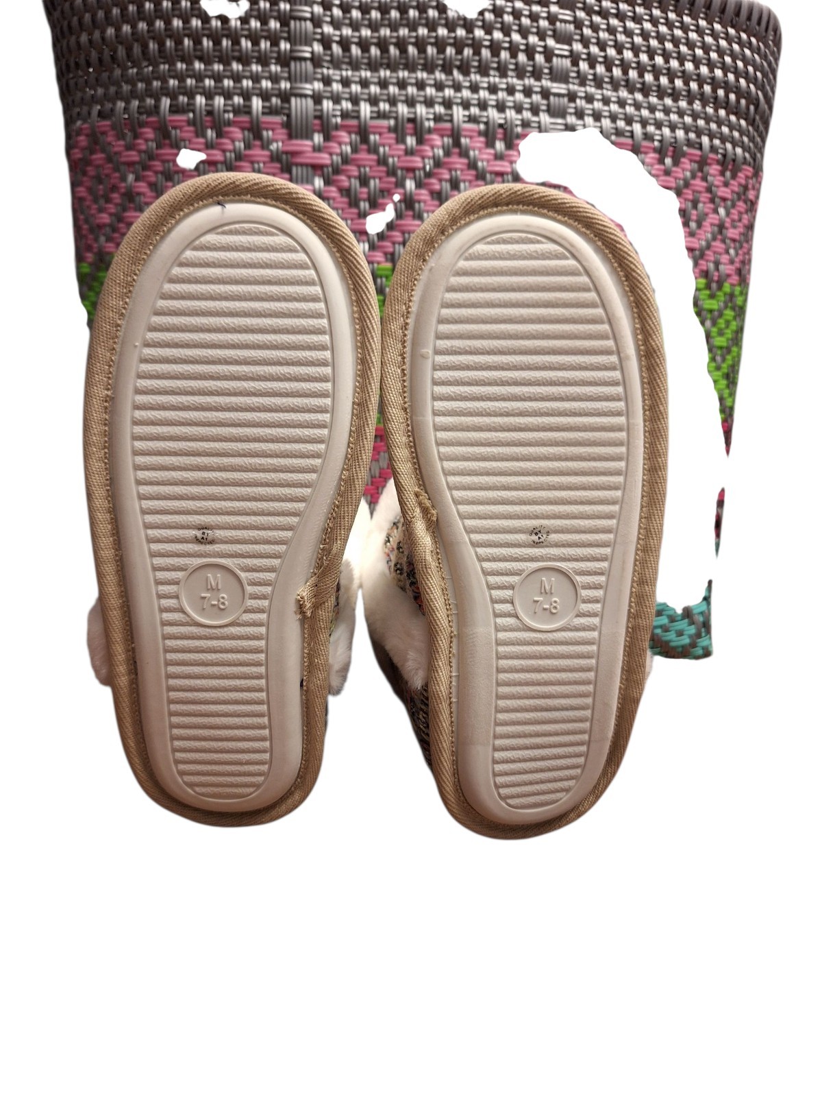 St John's Bay Booties Fur Lined Multicolored Woven Rubber Bottom MED NEW