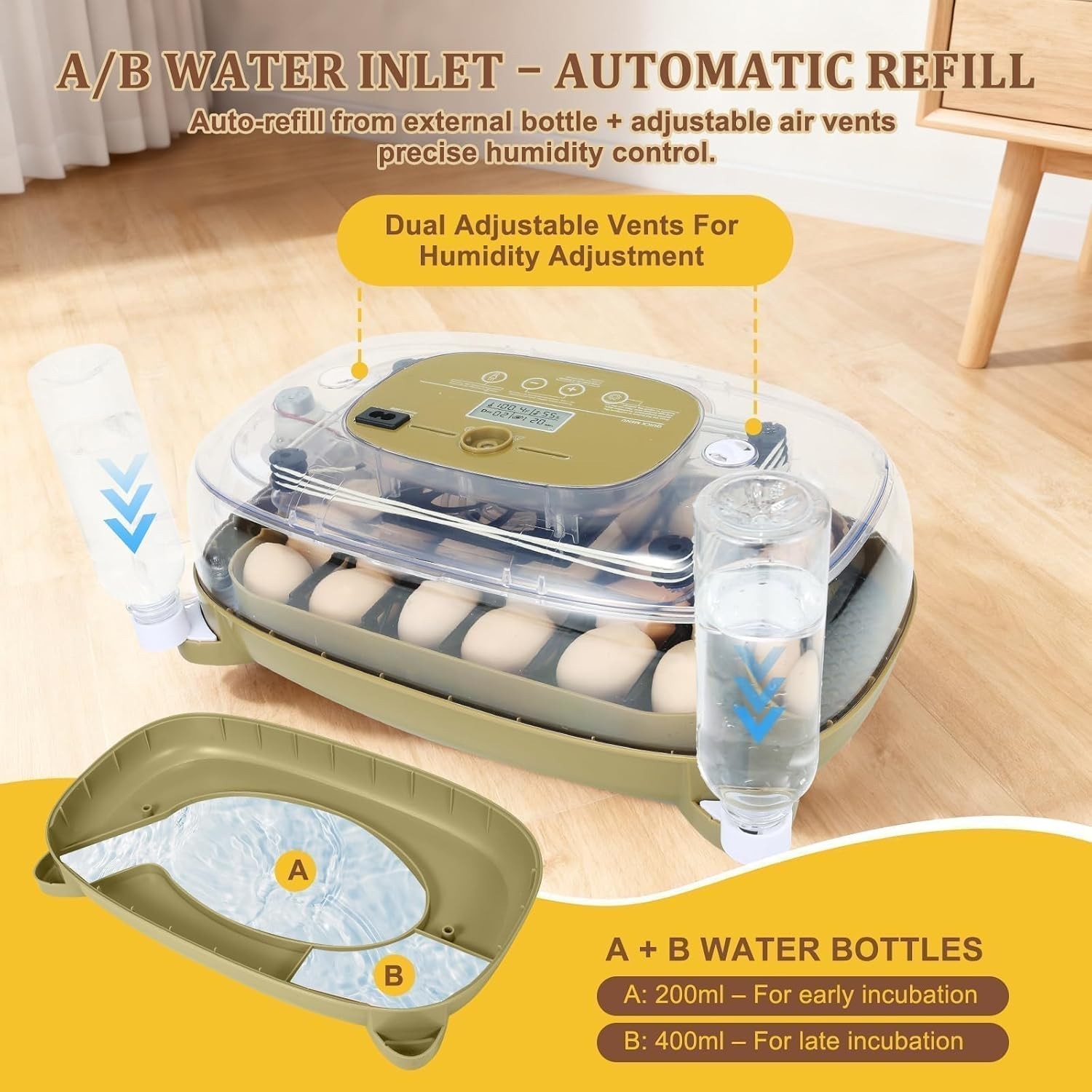 Gen III - 24 Egg Automatic Incubator, Stage-Based Adaptive Humidity with Auto...