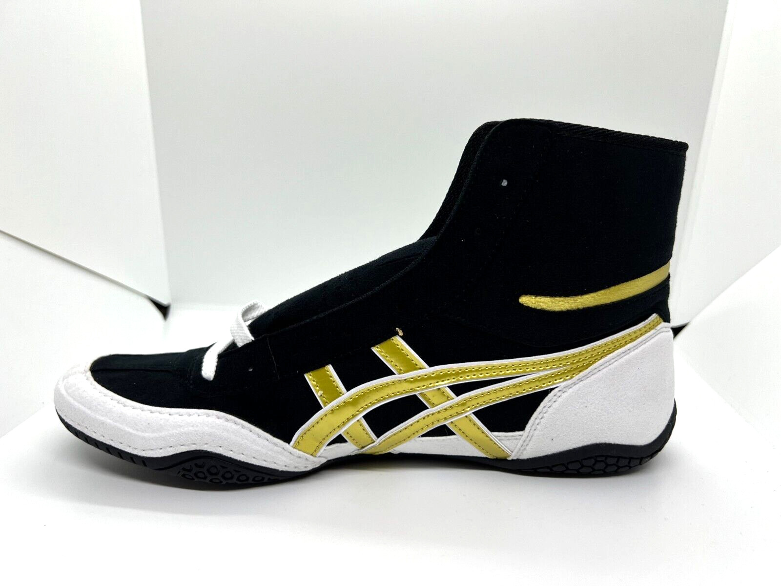 asics Boxing Wrestling Shoes Black x White Gold Line White NEW EX-EO TWR900 Next