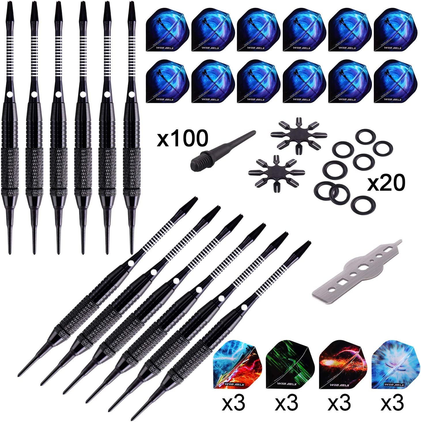 Darts Plastic Tip - Soft Tip Darts Set - 12 Pcs 18 Gram with 100 Extra Dart Tips