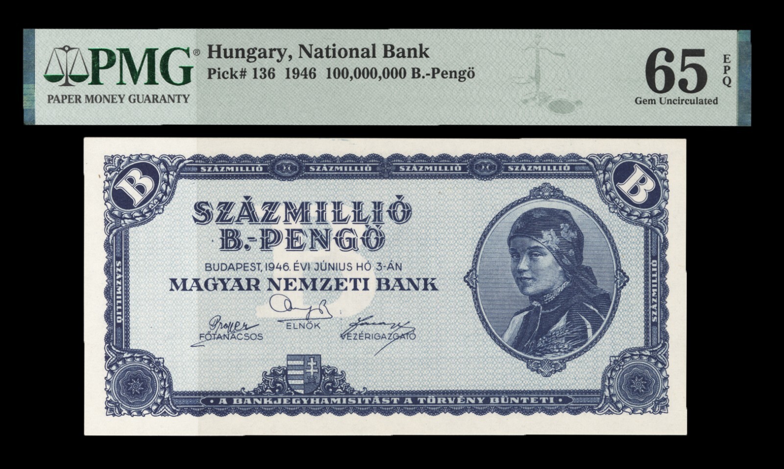 Hungary, National Bank P136 PMG Graded 65 Gem Uncirculated, Banknote.