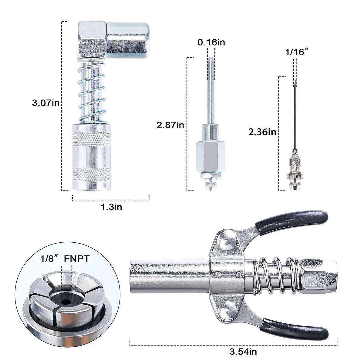 Grease Gun Accessory Kit 90 Degree Coupler Adapter Grease Needle Tips Dispenser