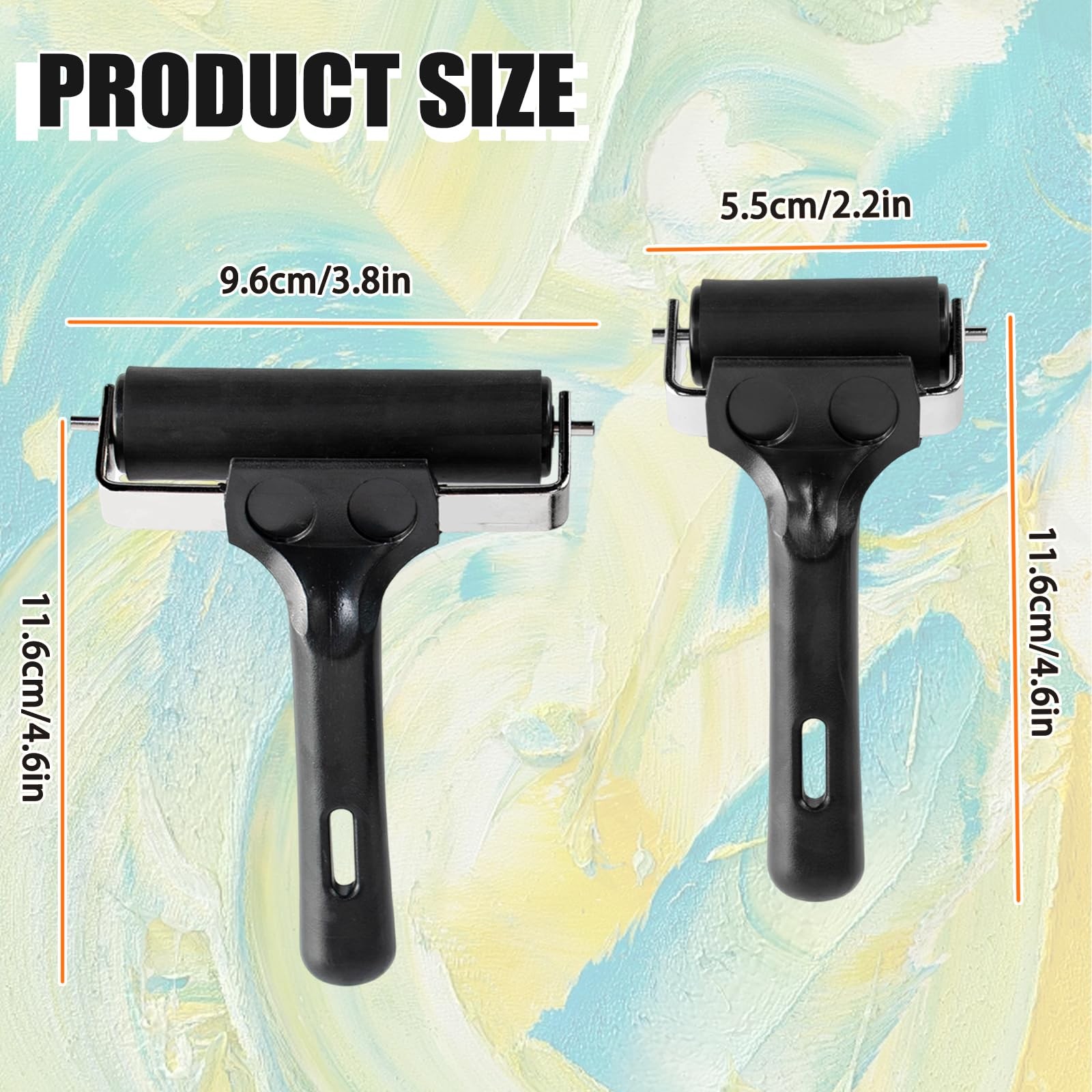 2Pack Brayer Rollers for Crafting 4Inch & 2.2Inch Rubber Rollers for Printma...