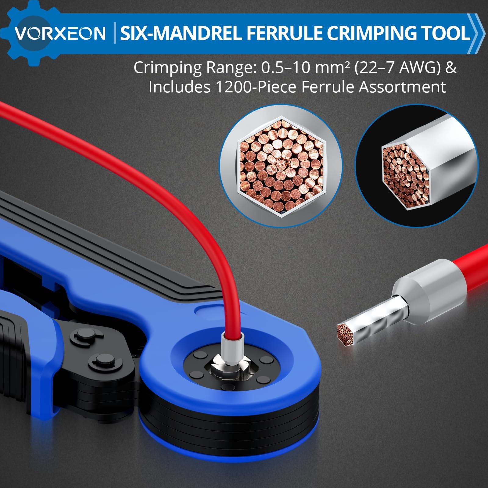 VORXEON Ferrule Crimping Tool Kit, Hexagonal Ratchet Plier Self-adjustable AW...