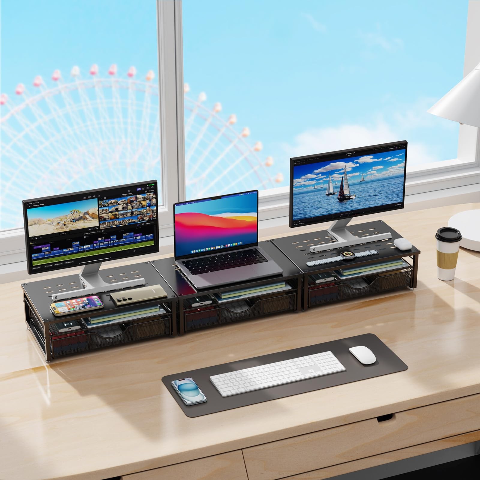 Monitor Stand Riser with Drawer - Desk Organizer for Office & Classroom