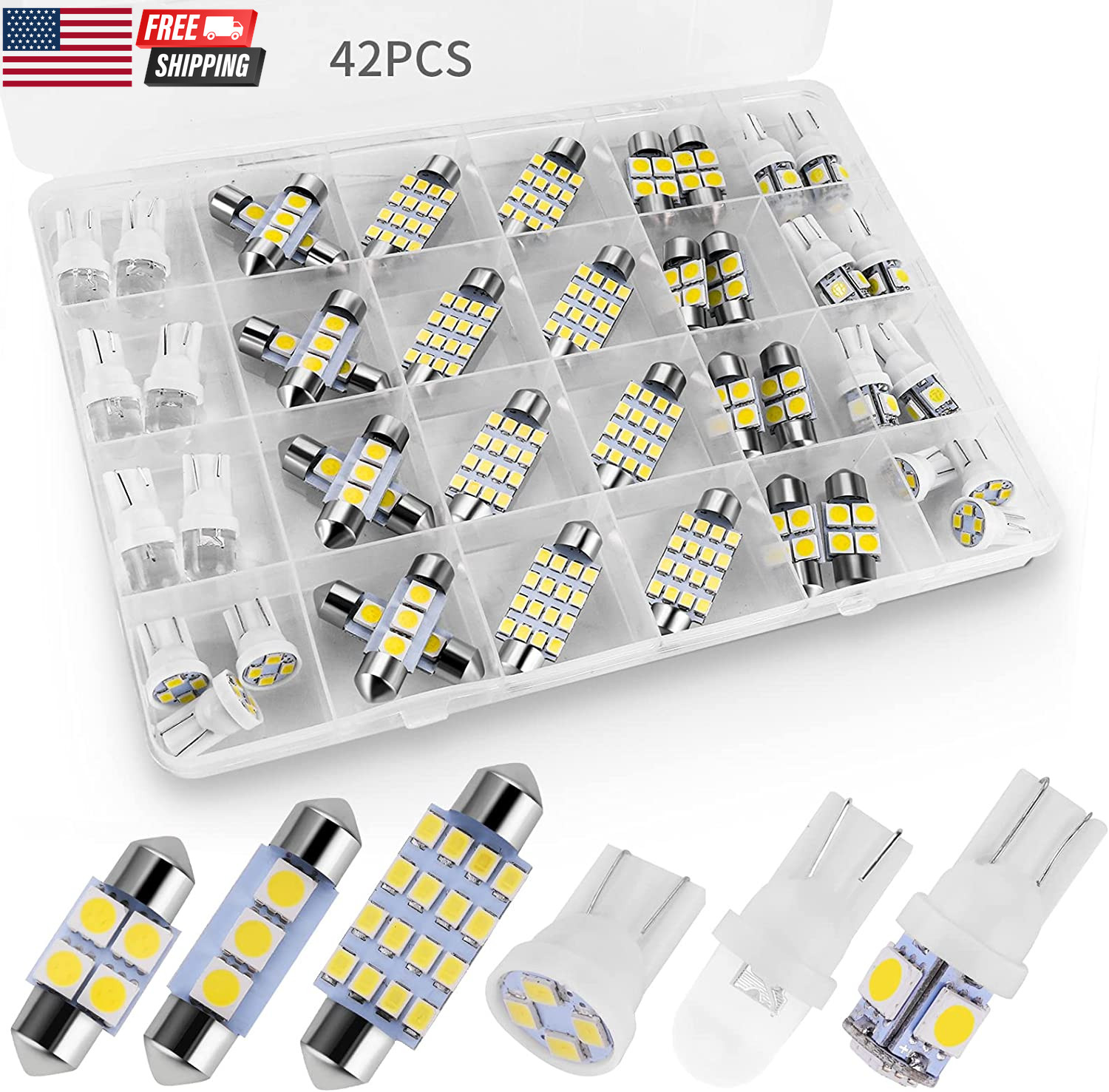 42 Pieces Interior Car Lights Super Bright White Dome Map Tail Cab Lights Bulb K