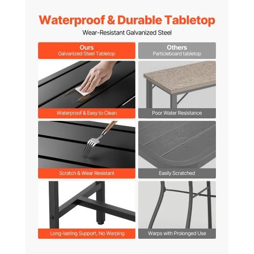 Outdoor Bar Table, 63 x 15 in Patio Bar Table, Waterproof Top & Sturdy Metal Fra