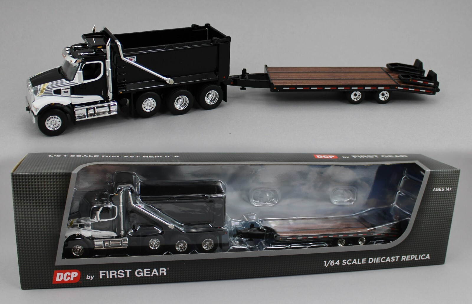 DCP 1:64 *BLACK* Western Star 49x Dump Truck w/Beavertail Tag Trailer *NIB*