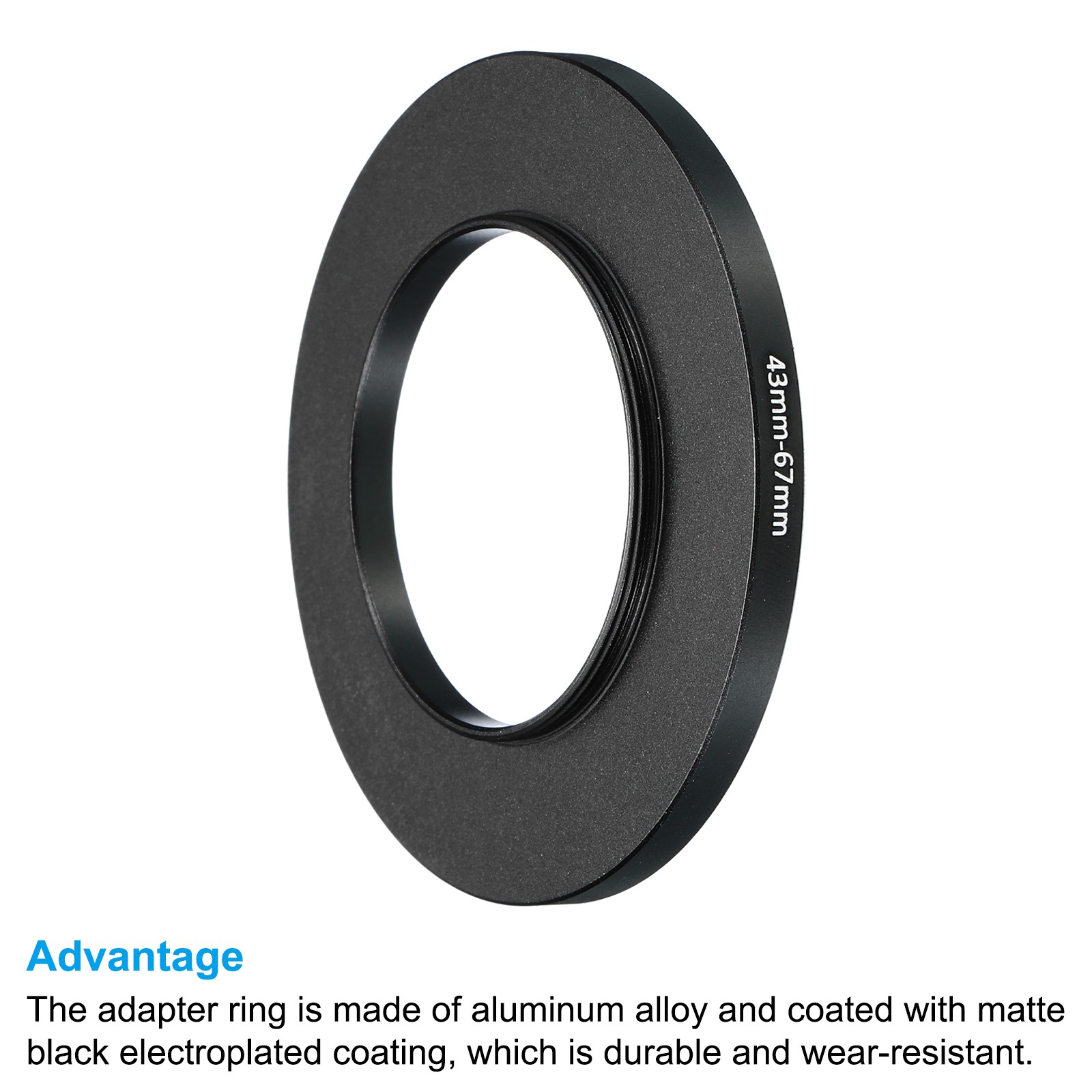 43mm-67mm Metal Step Up Ring, 2 Pcs Camera Lens Filter Adapter Ring Black