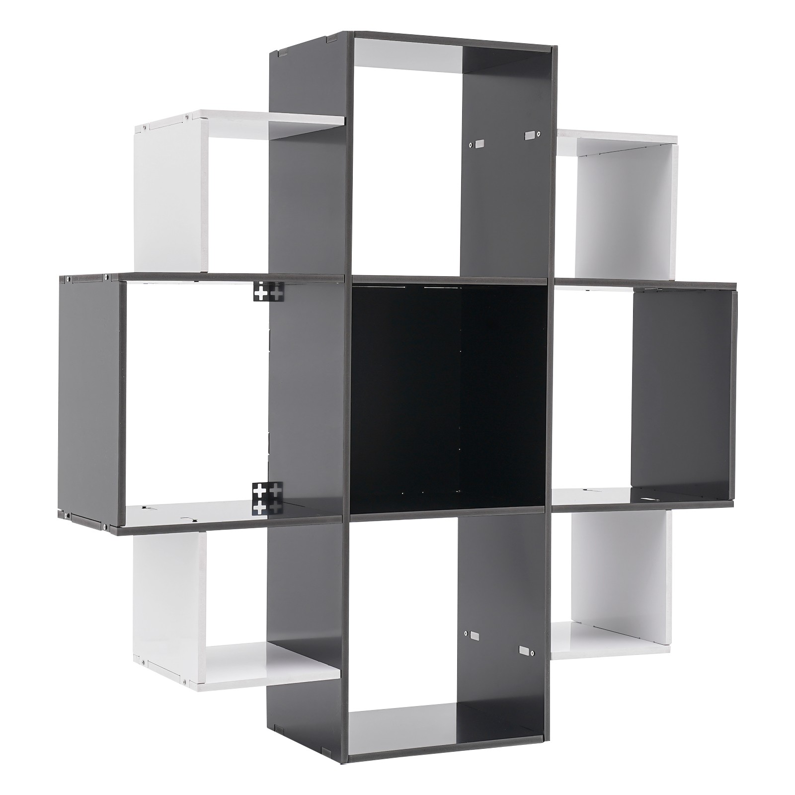 3 Tier Wall Mounted Bookcase Book Shelf 9 Compartments Home Decor Large Capacity