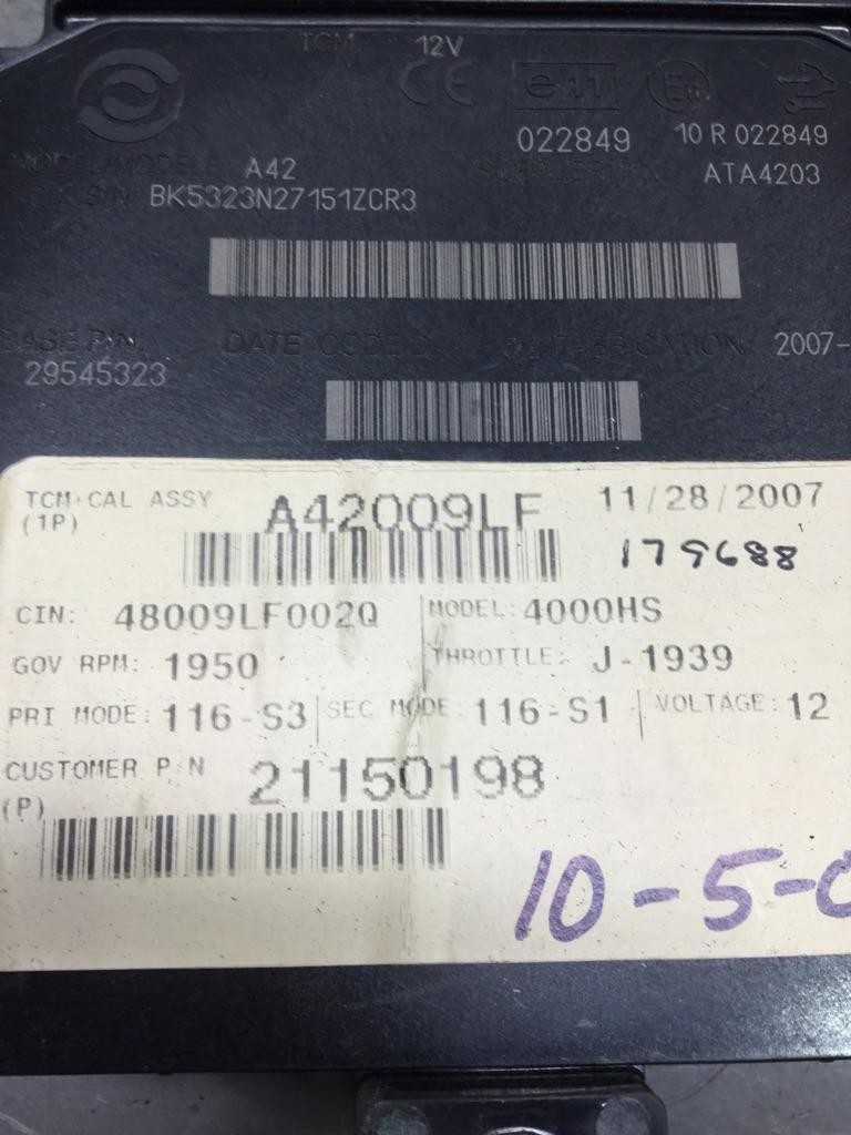 Replaces A42009LF 2008 ALLISON 4000HS GEN 4-5 TRANSMISSION CONTROL MODULE (TCM)