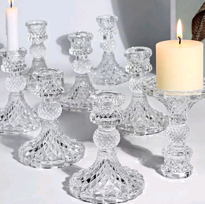 Glass Candle Holders Box of 11, Clear Glass Candlestick Holder Fits 3/4"