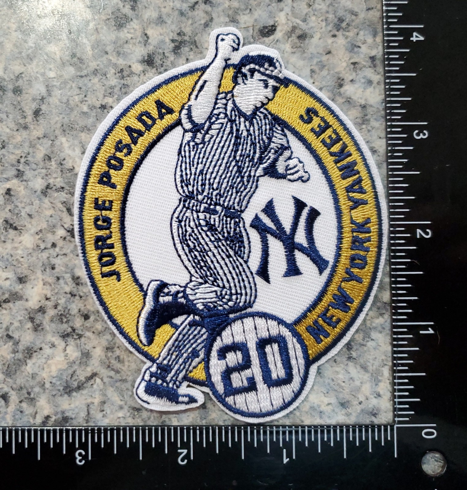 Commemorative Patch Jorge Posada #20. Yankees. Embroidered. Iron On. 4"x3"