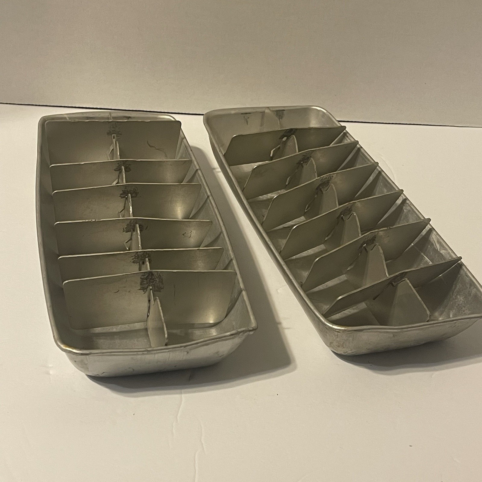 Vintage Set of 2 Matching Ice Cube Trays Aluminum Metal 14 Cubes Each