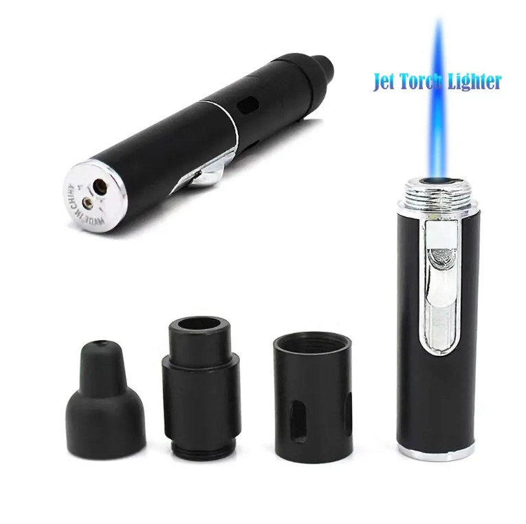All-in-1 Pipe Windproof Click Butane Refillable Torch Lighter Click-N-Hit Black