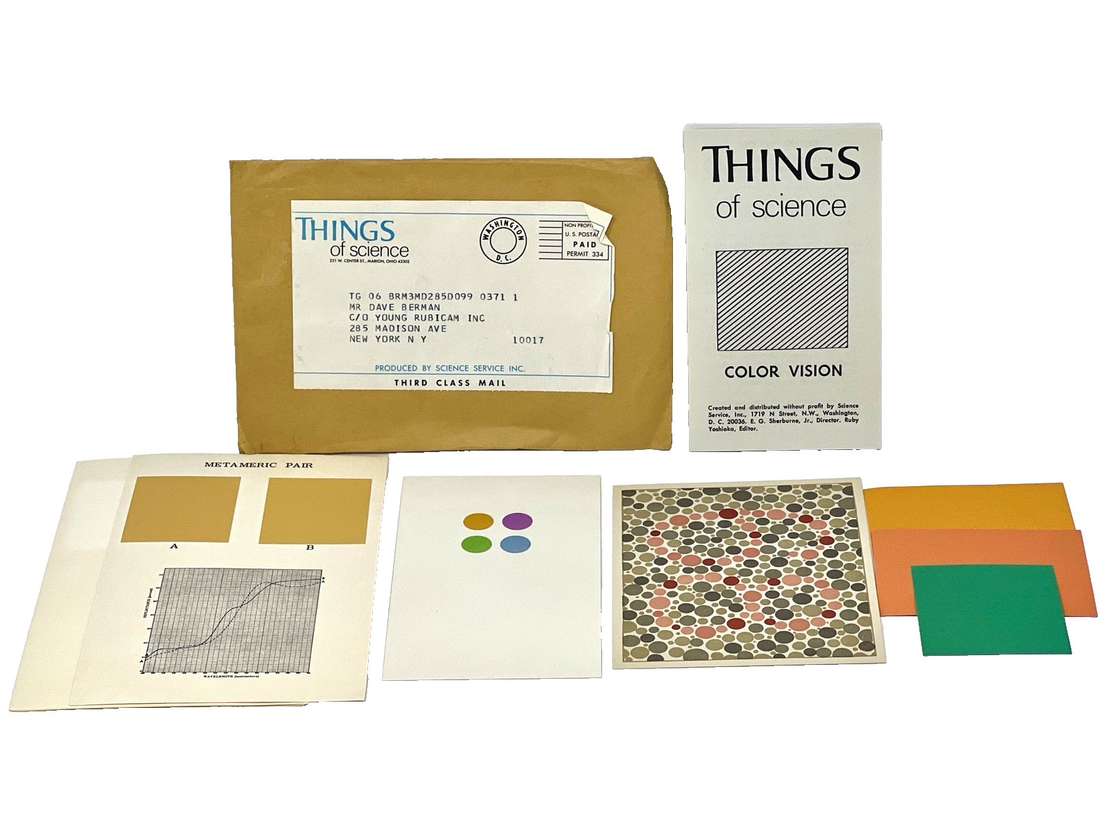 Vintage 8 THINGS OF SCIENCE Kits 1960-1970 Color, Curves, Tree Farm Seeds, Etc