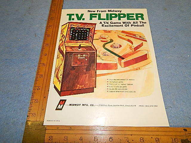 1975 Midway T.V. FLIPPER Video Game Upright Advertising Flyer