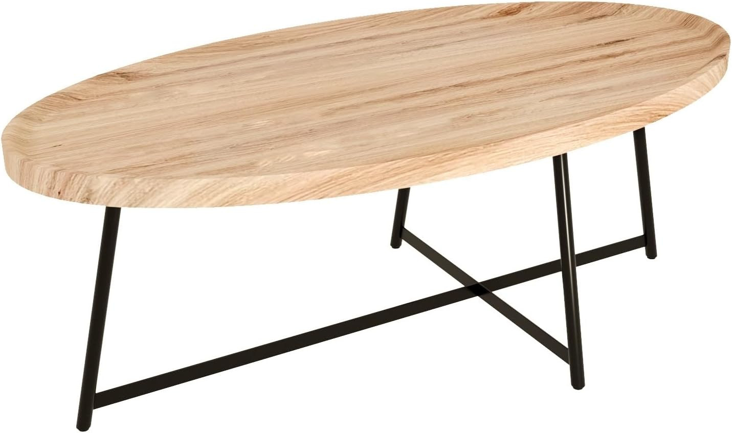 Modern Coffee Table, Oval Wood Coffee Tables Center Table with Metal Leg for Liv
