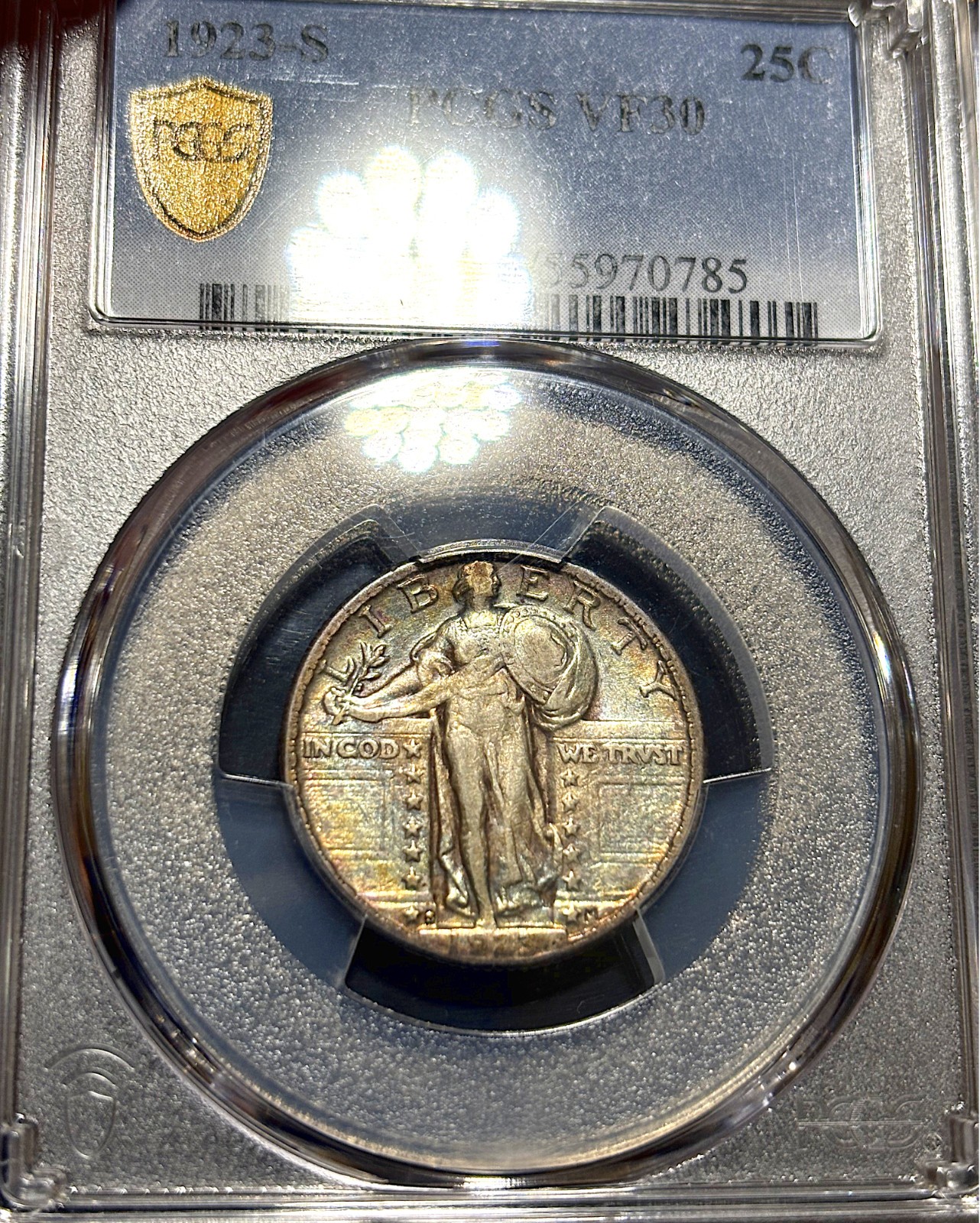 1923-S 25C PCGS VF30 KEY STANDING LIB ~ CARTWHEEL & RAINBOW! LOOKS AU! *VIDEO*
