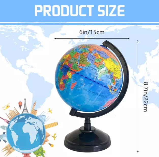 WORLD GLOBE EARTH TOP Map Rotating Geography Ocean Classroom Learning Desktop