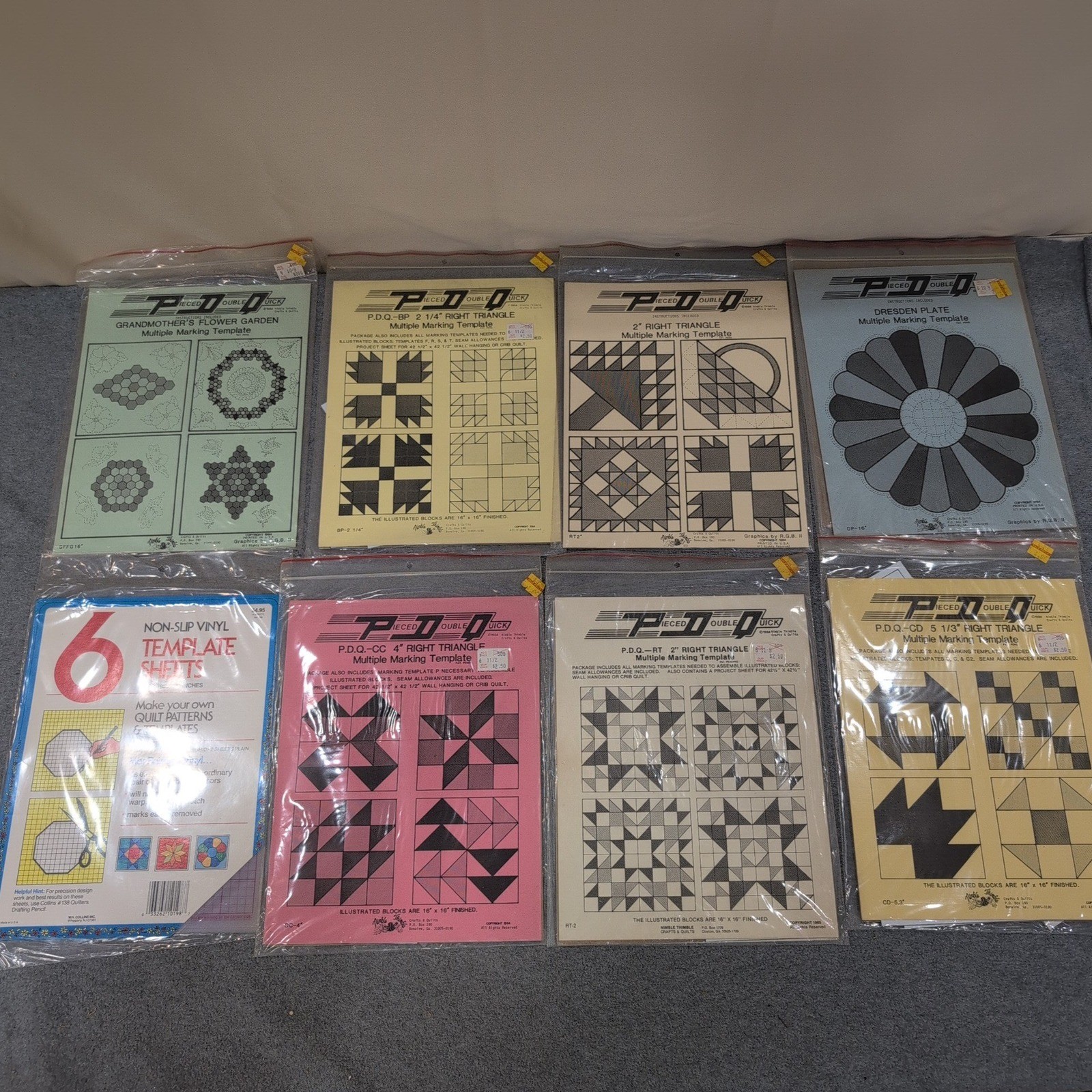 8pc Vintage PDQ Nimble Thimble Quilting Marking Templates Dresden Flower Garden