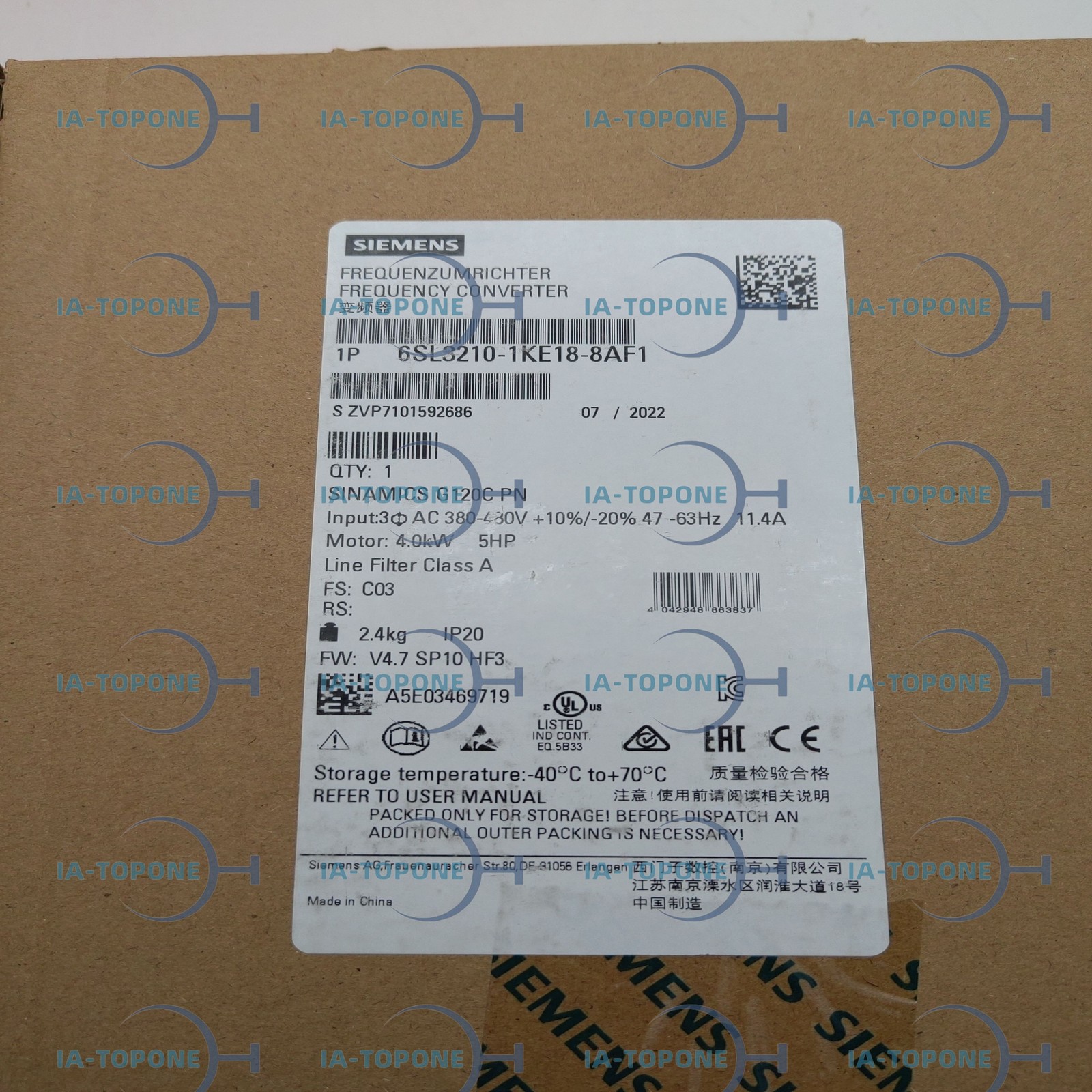 Free Ship ~1PC NEW Siemens 6SL3210-1KE18-8AF1 With 1 Year warranty