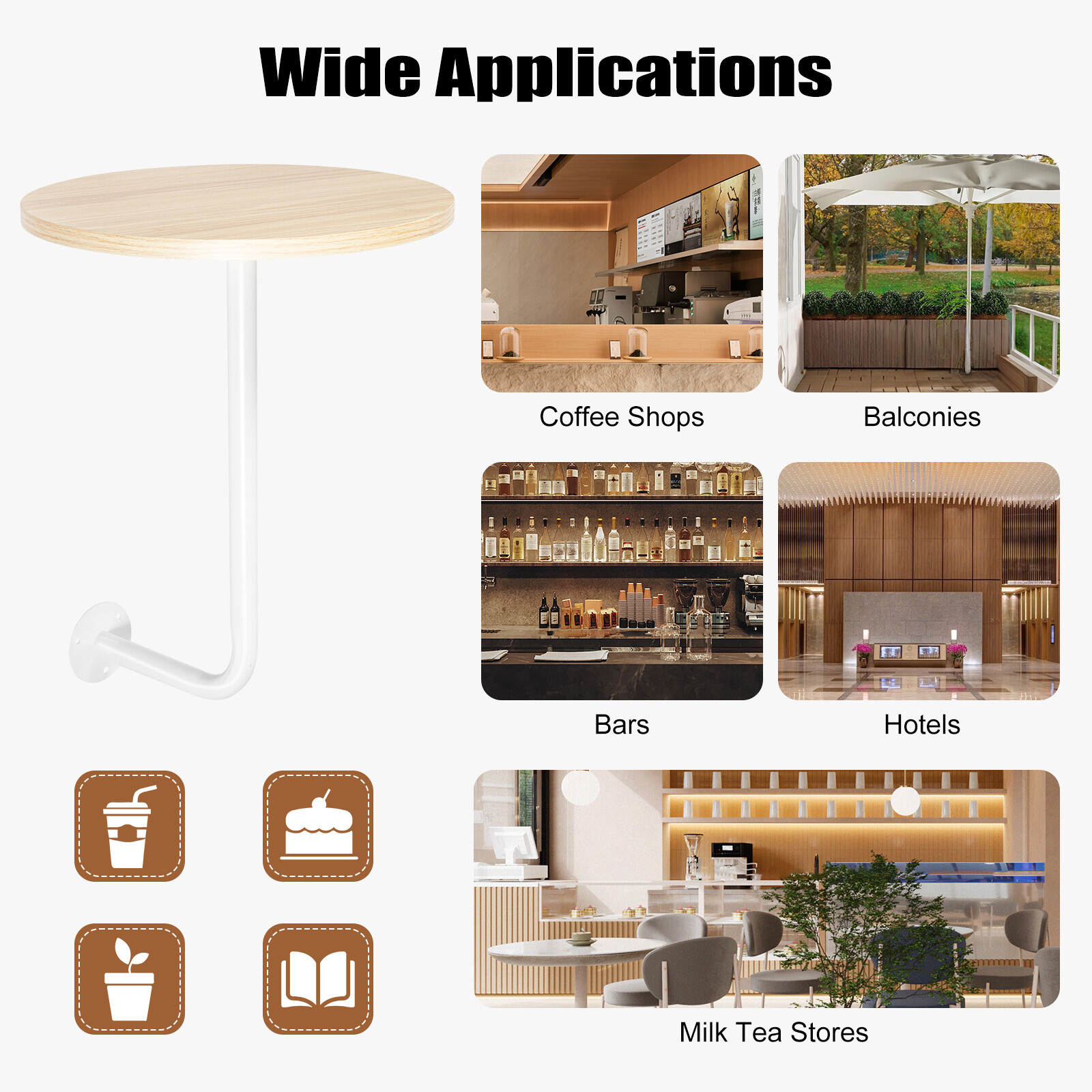 Wall-Mounted Round Table for Coffee Shops and Milk Tea Stores