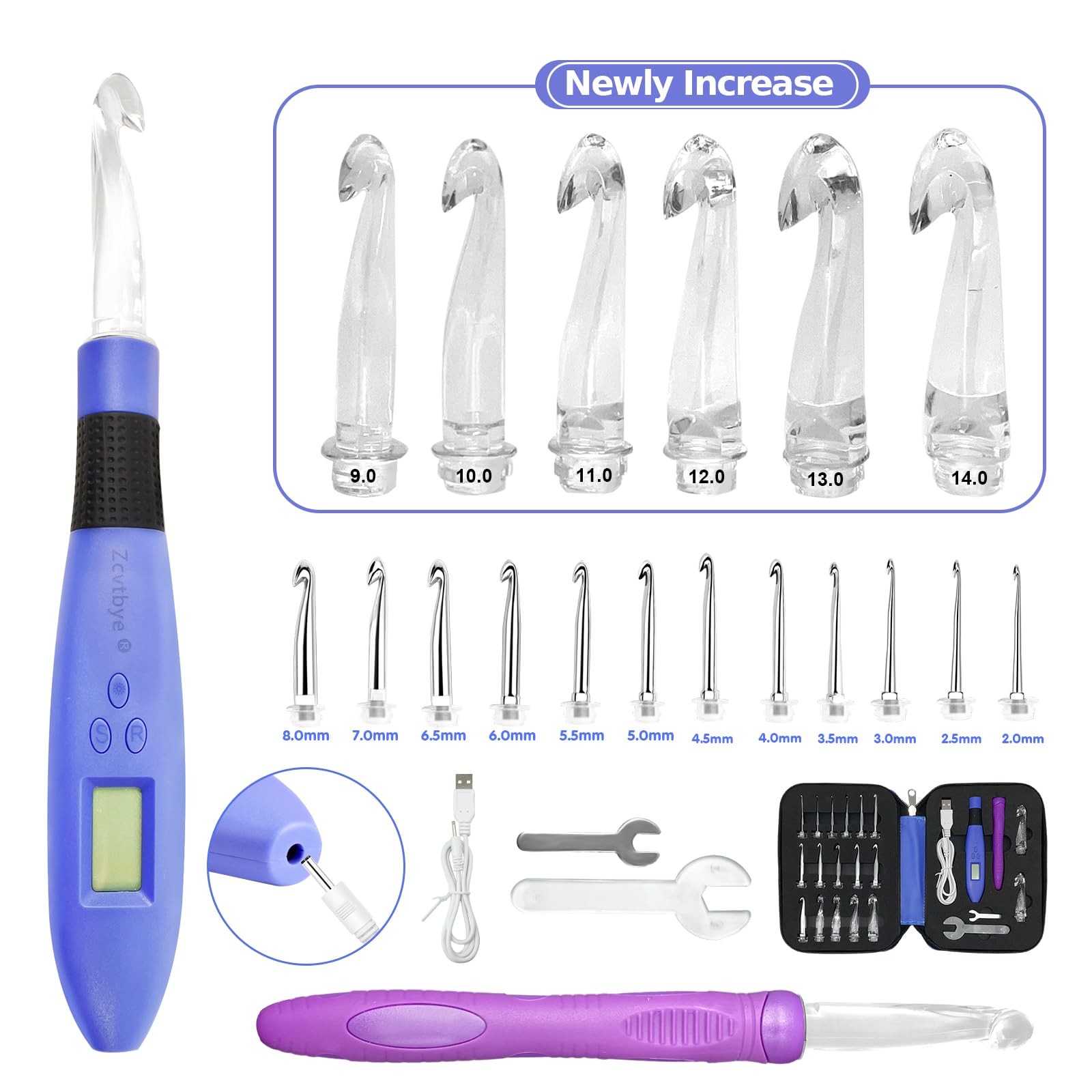 18 Size Counting Crochet Hook for Beginners, Lighted Led Digital Row Stitch C...