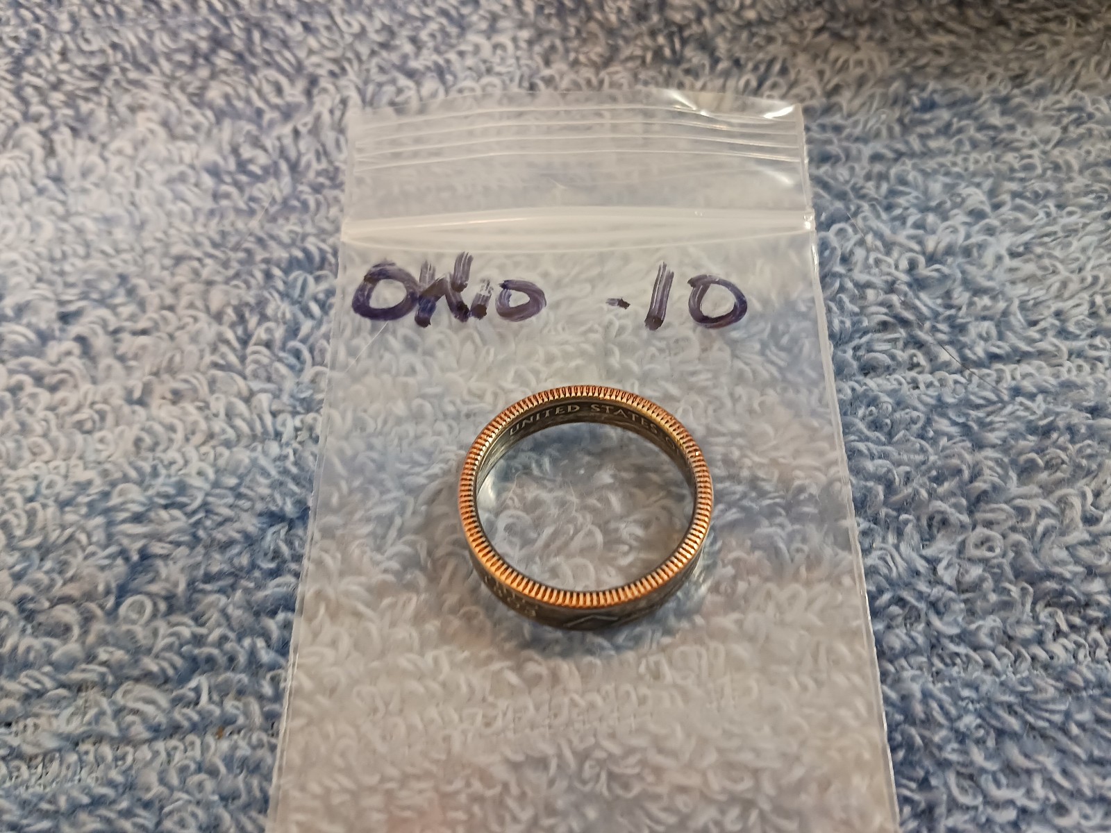 Ohio Handcrafted Washington Quarters coin ring, size 10 2002