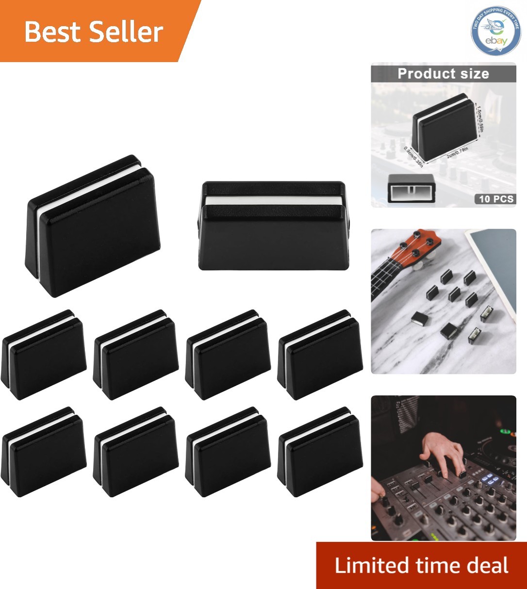 Durable Black Fader Knobs - 10 Piece Set for DJ Mixers and Controllers