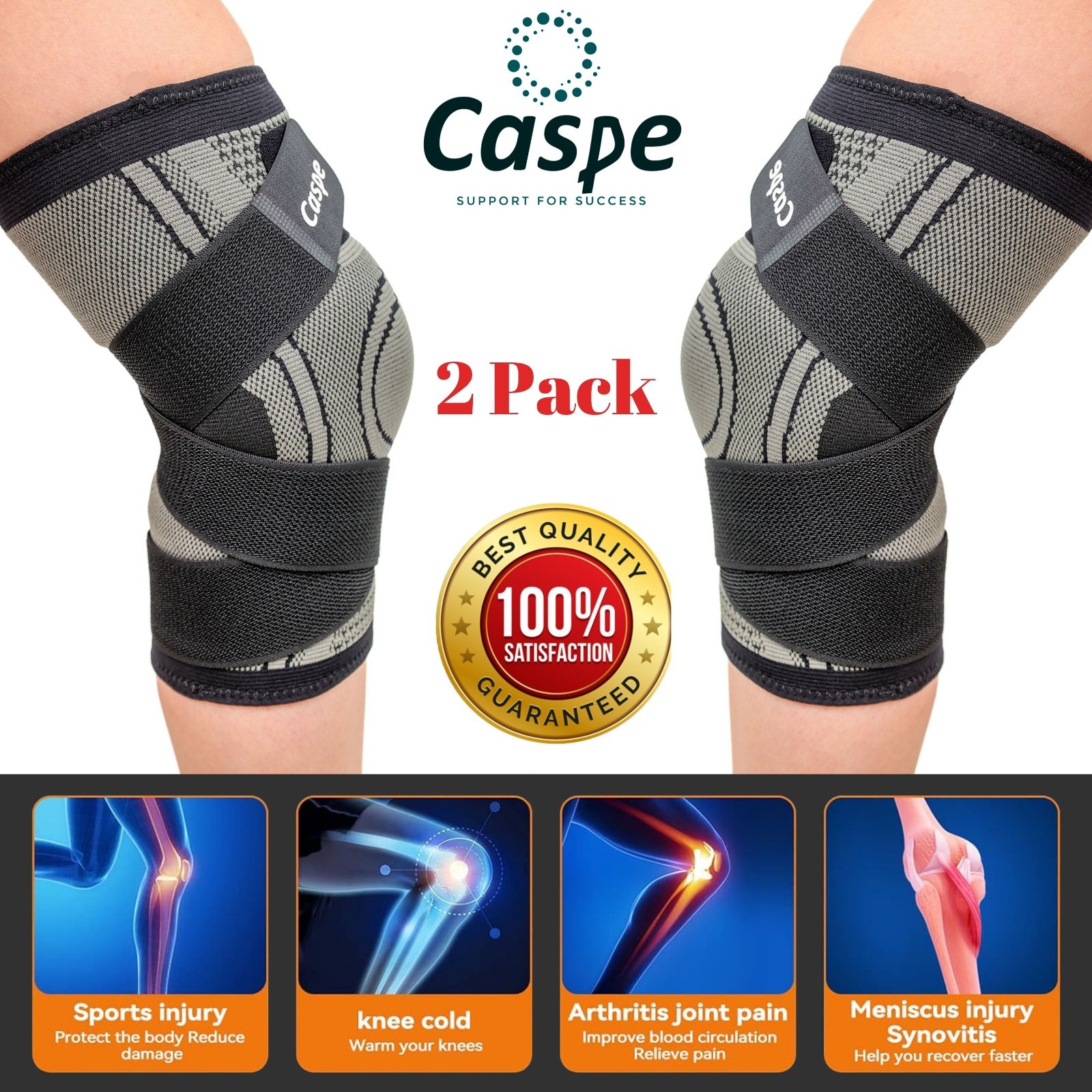 Knee Brace Compression Sleeve Support Joint Pain Arthritis Relief For Sport Gym