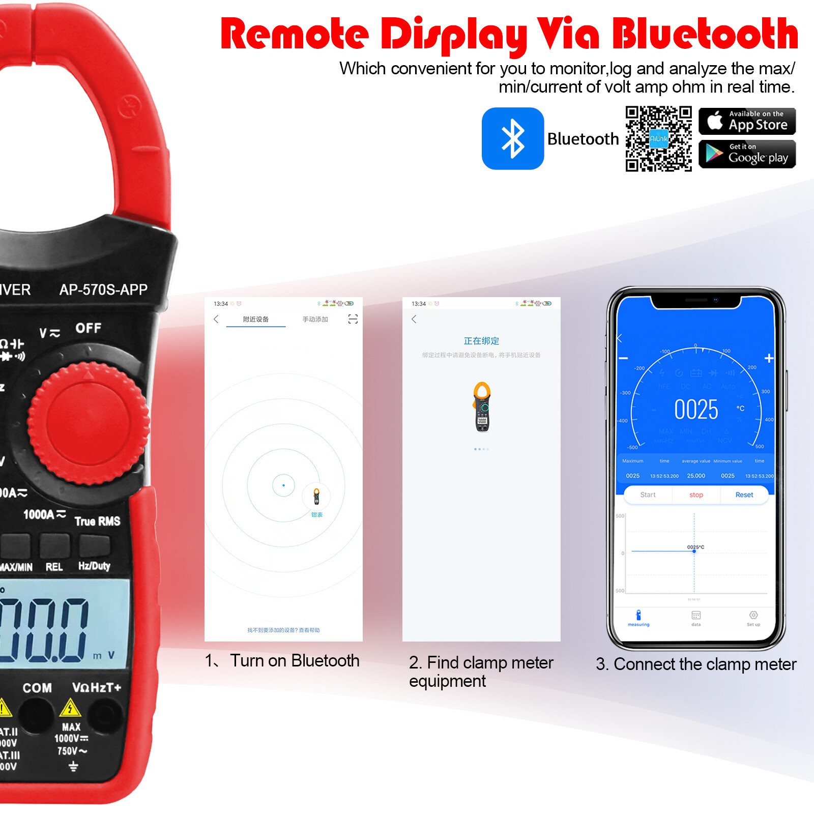 HoldPeak Digital Clamp Meter Multimeter TRMS Auto-Ranging AC/DC Volt Amp Tester