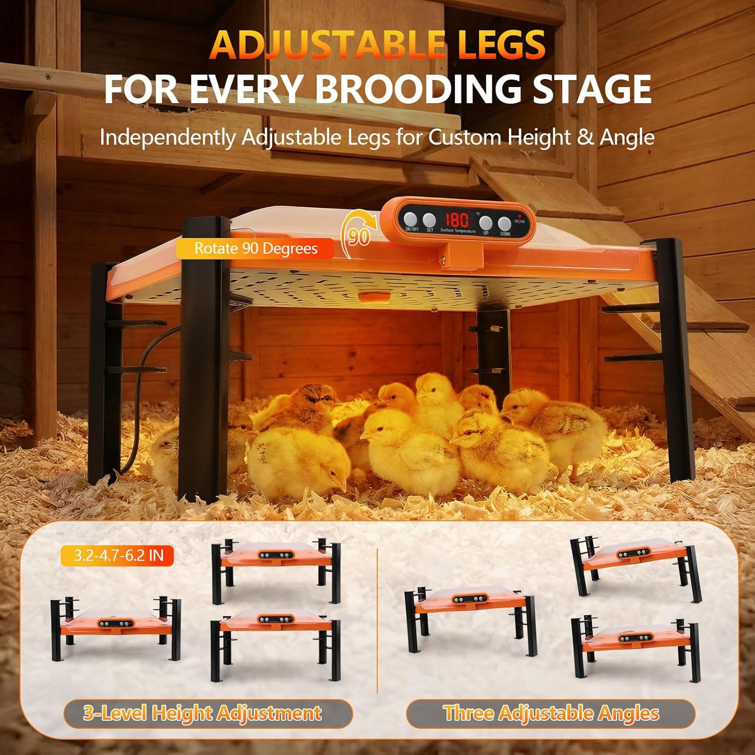 Smart Brooder Plate with Temperature Display & Adjustable Height, 11 X 15 Inch C