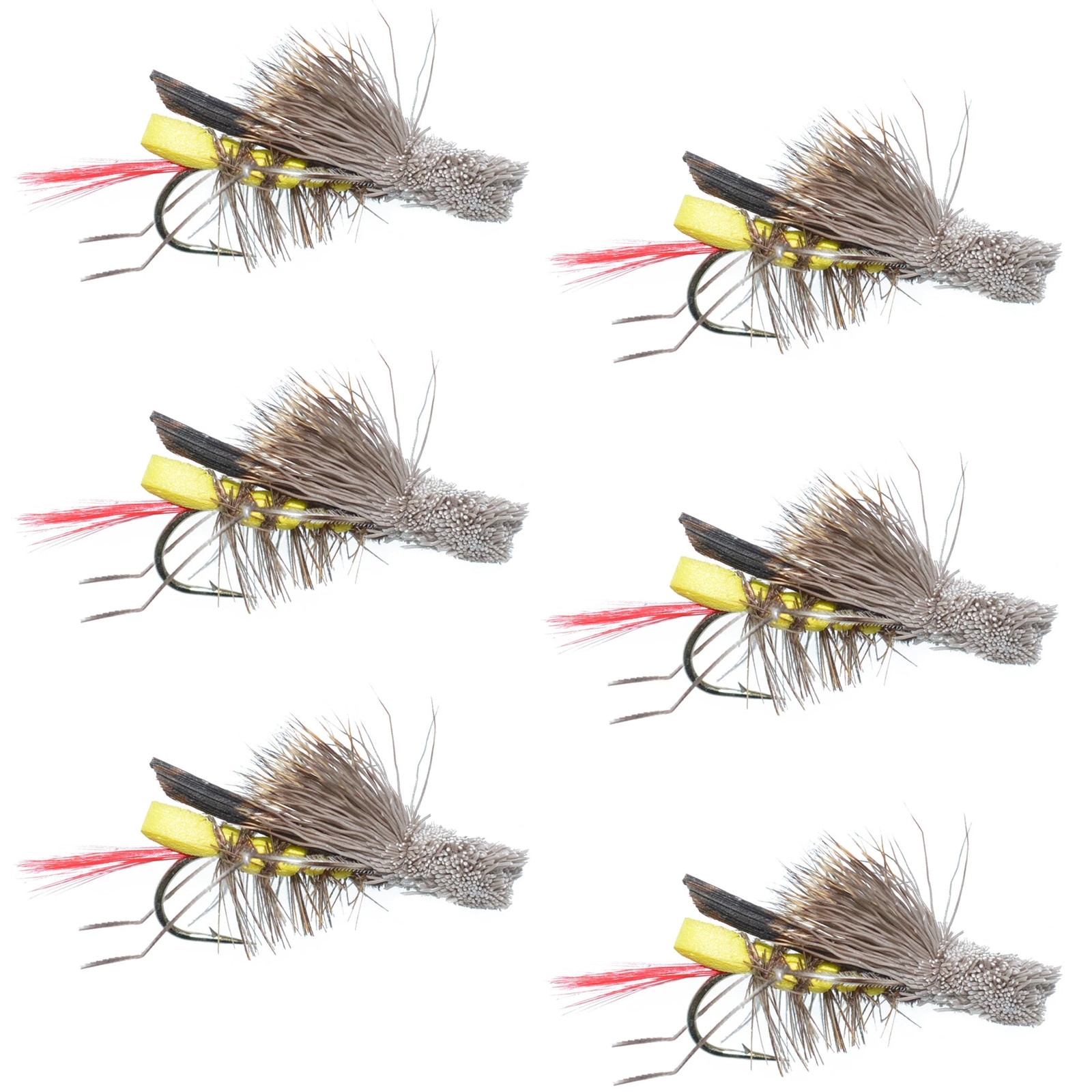 Barbless Daves Hopper Yellow Foam Grasshopper Fly - 6 Flies Hook Size 12