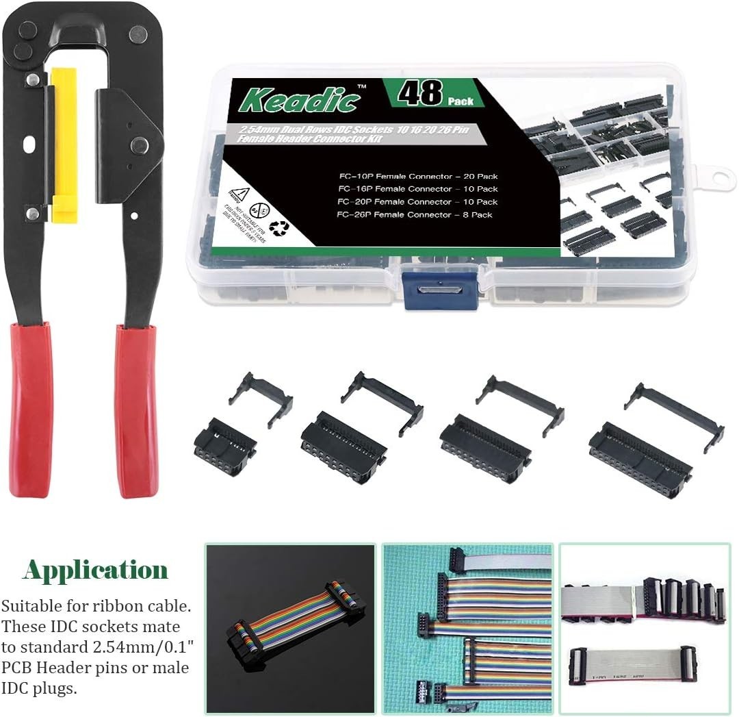 49-Piece IDC Cable Connector Set with Crimp Tool for Flat Ribbon Cables