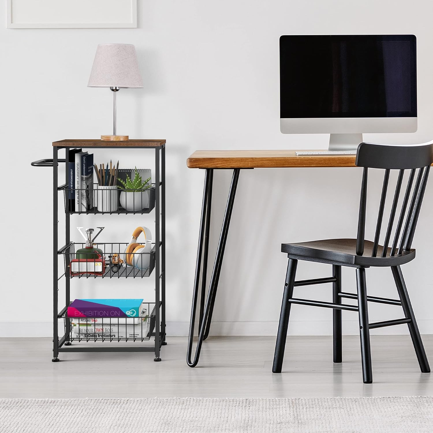 4 Tier Kitchen Storage Cart, Snack Rack Cart with Pull-Out Fruit Baskets, Mobile