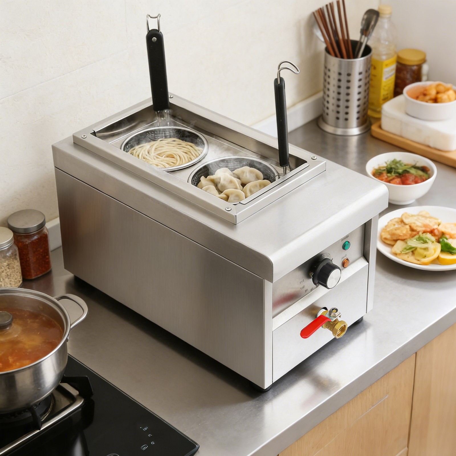 2 Holes Commercial Pasta Cooker Stainless Steel Electric Noodles Pasta Boiler