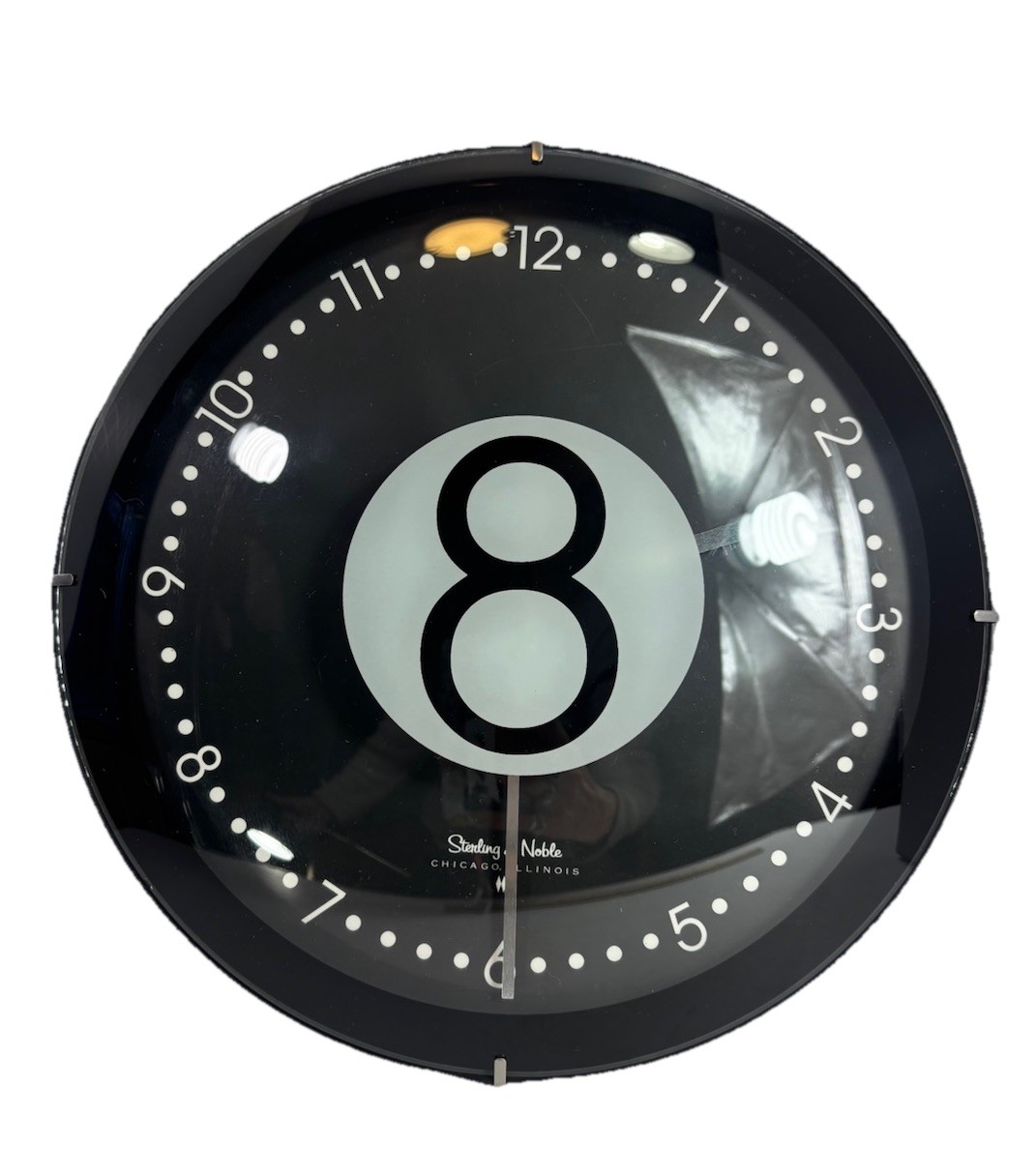 Sterling & Noble 8 Ball Wall Clock 10” Billiards, Man Cave, Game Room, Bar Decor