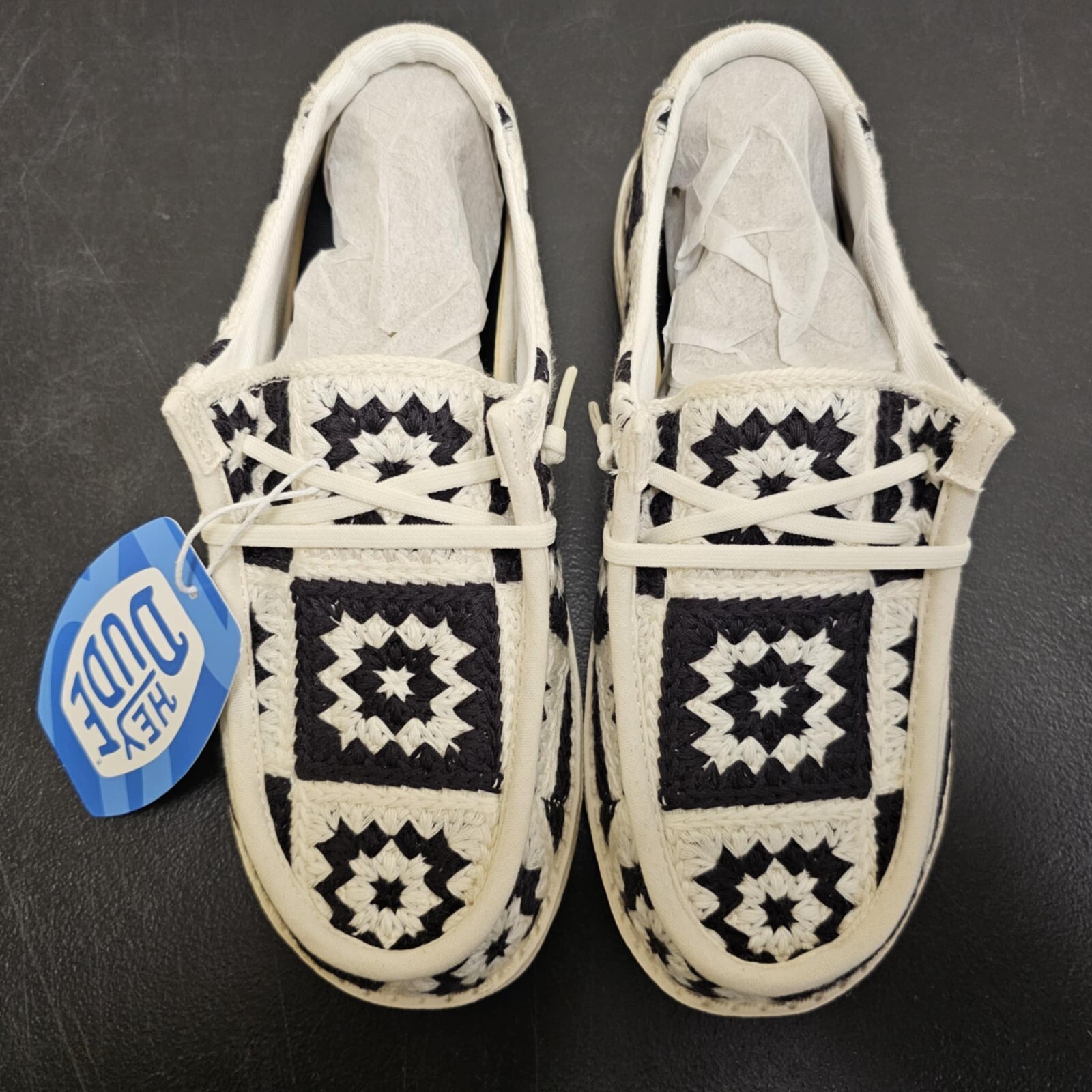 Hey Dude Women's Wendy Cottage Crochet Black/Multi NIB! 2025